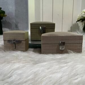 NEW West Elm Green Seagrass Woven Dragonfly Lidded Jewelry Keepsake 3 Box Set